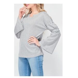 BAEA Flare Sleeve Thermal V-Neck T-shirt In Grey